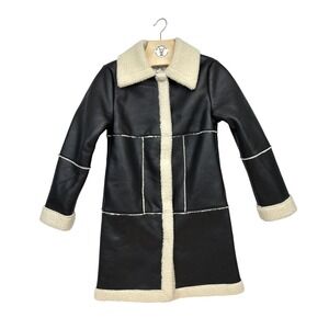 Maralyn & Me Faux Shearling Coat Women's Small‎ Black Ivory Long Jacket Size S